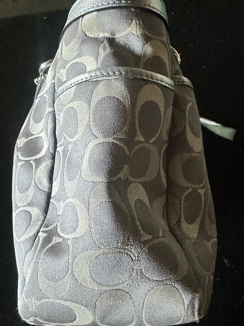 ✨AUTHENTIC✨ Coach Signature Monogram Satin Signature Shoulder Bag Gray/Silver - Picture 6 of 11